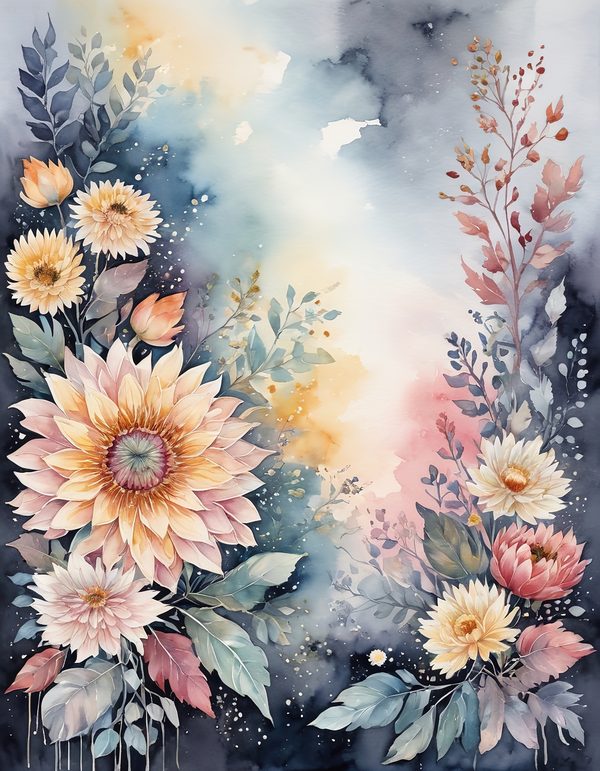 Chrysanthemum Slate Gray Digital Paper: 14 Printable Pages - Watercolor Scrapbook Paper - Commercial Use — image 3