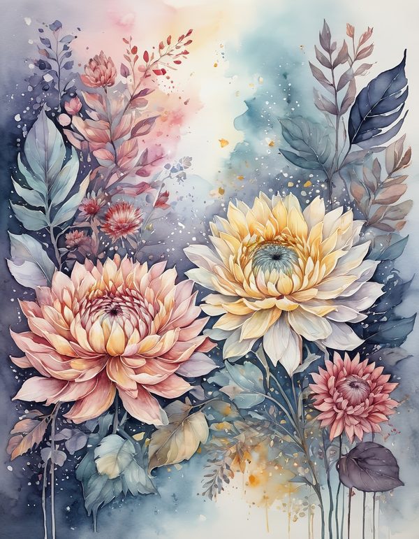 Chrysanthemum Slate Gray Digital Paper: 14 Printable Pages - Watercolor Scrapbook Paper - Commercial Use — image 4