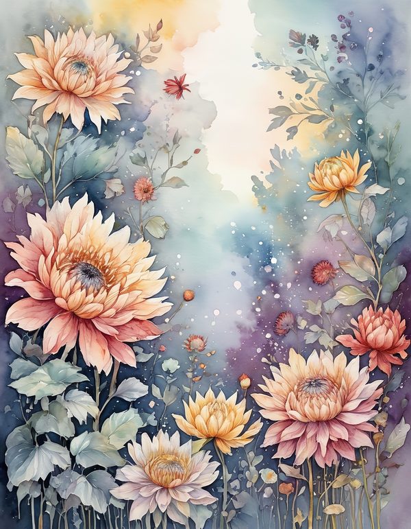 Chrysanthemum Slate Gray Digital Paper: 14 Printable Pages - Watercolor Scrapbook Paper - Commercial Use — image 6