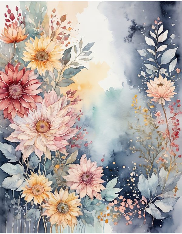 Chrysanthemum Slate Gray Digital Paper: 14 Printable Pages - Watercolor Scrapbook Paper - Commercial Use — image 8