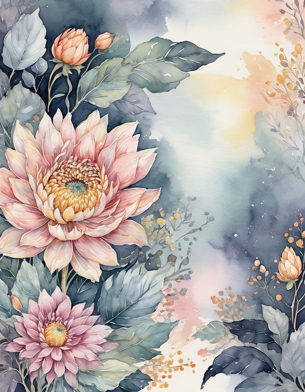 Chrysanthemum Slate Gray Digital Paper: 14 Printable Pages - Watercolor Scrapbook Paper - Commercial Use — image 10