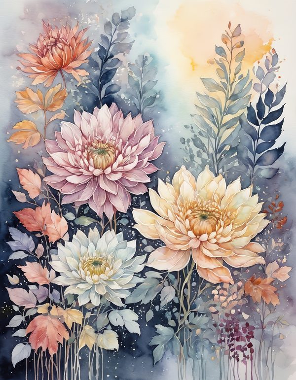Chrysanthemum Slate Gray Digital Paper: 14 Printable Pages - Watercolor Scrapbook Paper - Commercial Use — image 11