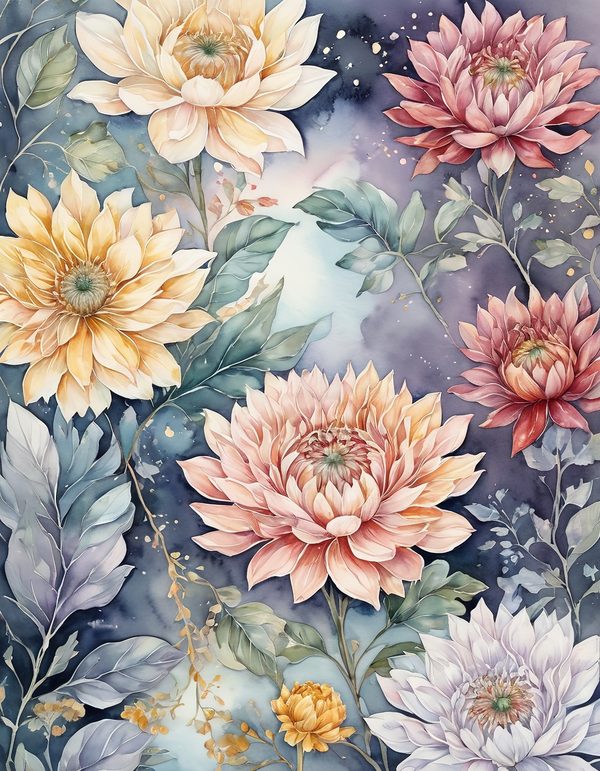 Chrysanthemum Slate Gray Digital Paper: 14 Printable Pages - Watercolor Scrapbook Paper - Commercial Use — image 14