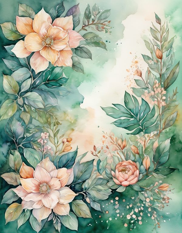Gardenia Moss Green Digital Paper: 14 Printable Pages - Watercolor Scrapbook Paper - Commercial Use — image 1