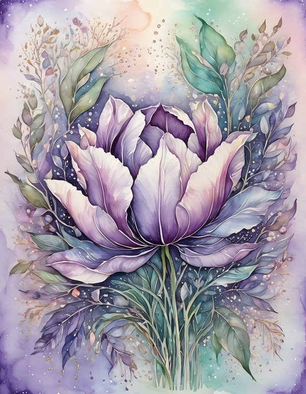 Tulip Smoky Lilac Digital Paper: 16 Printable Pages - Watercolor Scrapbook Paper - Commercial Use — image 1