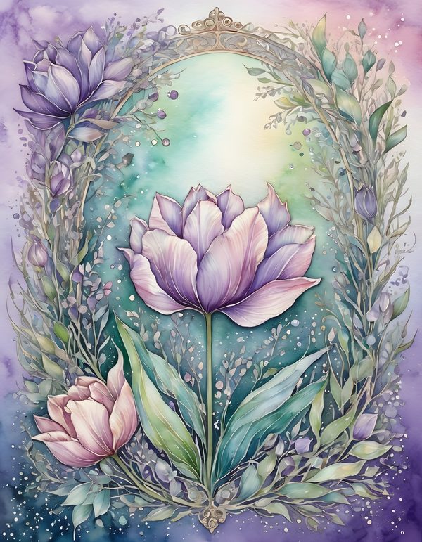 Tulip Smoky Lilac Digital Paper: 16 Printable Pages - Watercolor Scrapbook Paper - Commercial Use — image 2