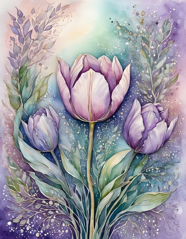 Tulip Smoky Lilac Digital Paper: 16 Printable Pages - Watercolor Scrapbook Paper - Commercial Use — image 4