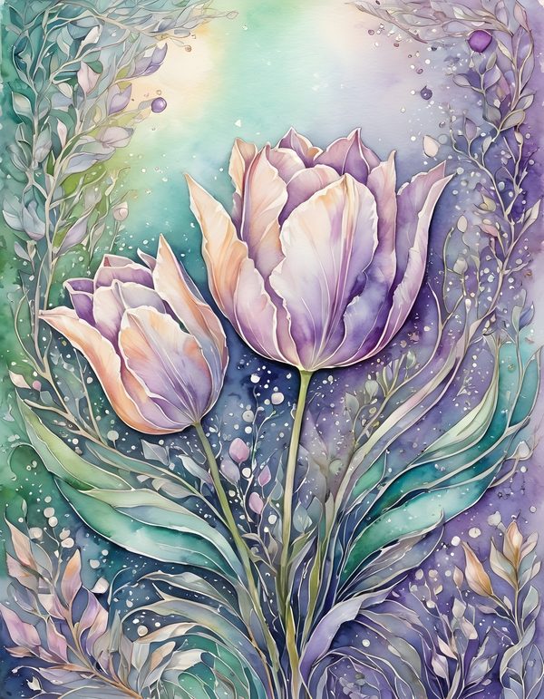 Tulip Smoky Lilac Digital Paper: 16 Printable Pages - Watercolor Scrapbook Paper - Commercial Use — image 7