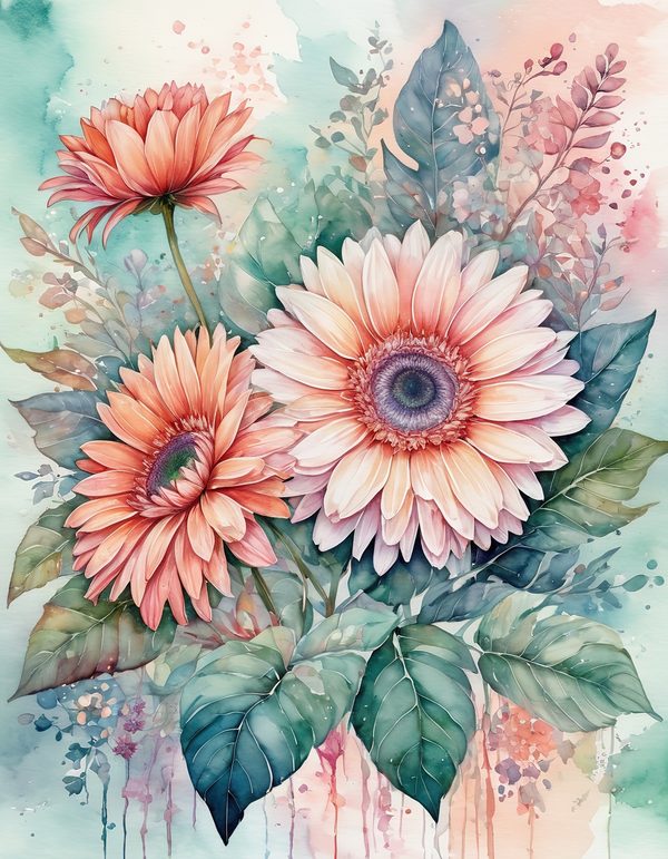 Gerbera Daisy Bright Digital Paper: 14 Printable Pages - Watercolor Scrapbook Paper - Commercial Use — image 2