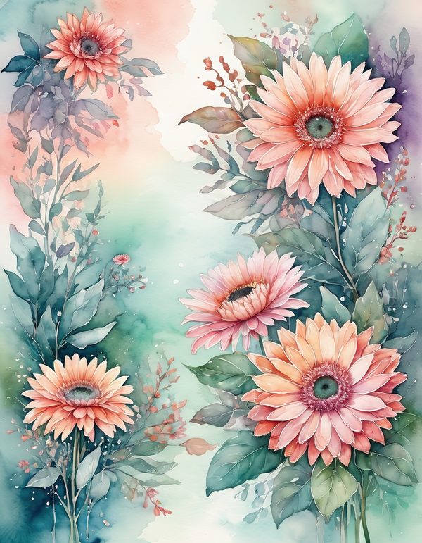 Gerbera Daisy Bright Digital Paper: 14 Printable Pages - Watercolor Scrapbook Paper - Commercial Use — image 14