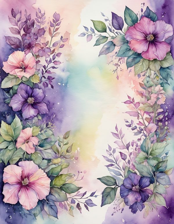Petunia Purple Pink Digital Paper: 14 Printable Pages - Watercolor Scrapbook Paper - Commercial Use — image 1