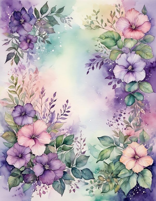 Petunia Purple Pink Digital Paper: 14 Printable Pages - Watercolor Scrapbook Paper - Commercial Use — image 2