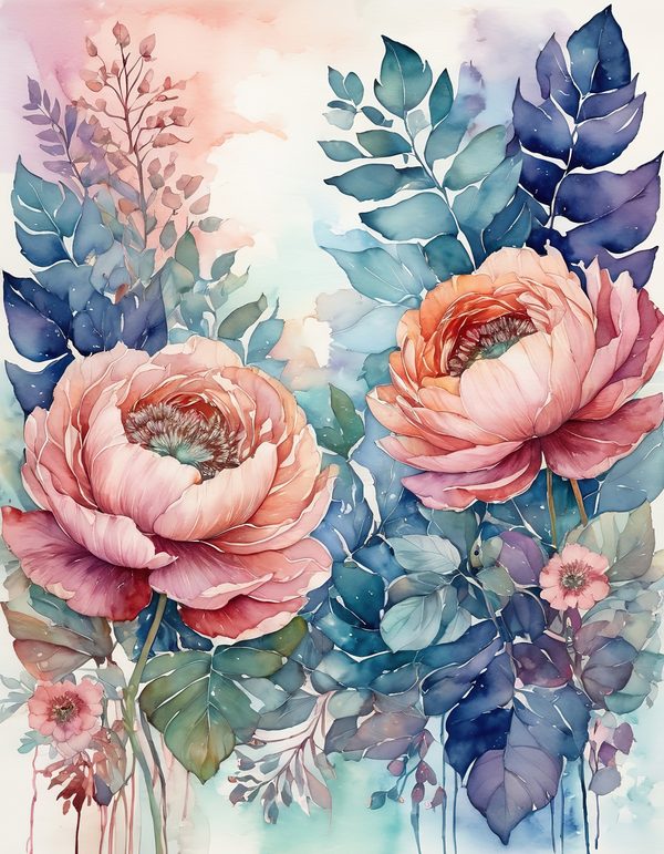 Ranunculus Tomato Red Digital Paper: 14 Printable Pages - Watercolor Scrapbook Paper - Commercial Use — image 1