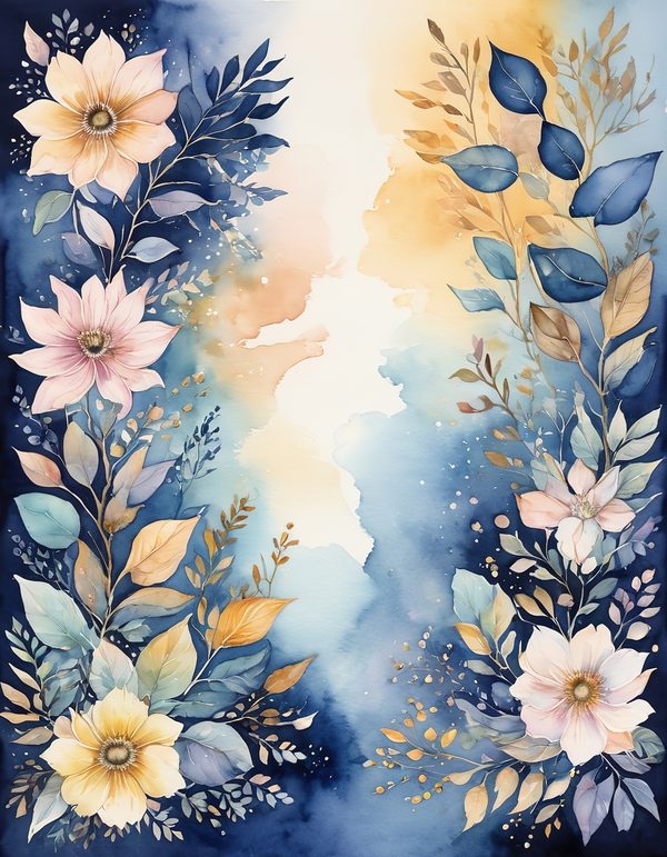 Stock Flower Navy Blue Digital Paper: 14 Printable Pages - Watercolor Floral Art - Commercial Use — image 2