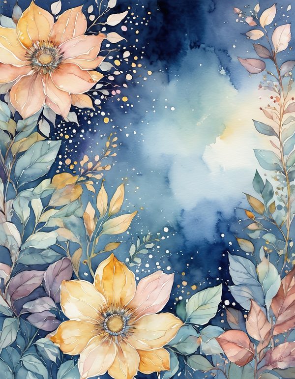 Stock Flower Navy Blue Digital Paper: 14 Printable Pages - Watercolor Floral Art - Commercial Use — image 3