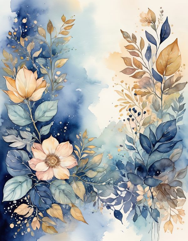Stock Flower Navy Blue Digital Paper: 14 Printable Pages - Watercolor Floral Art - Commercial Use — image 4