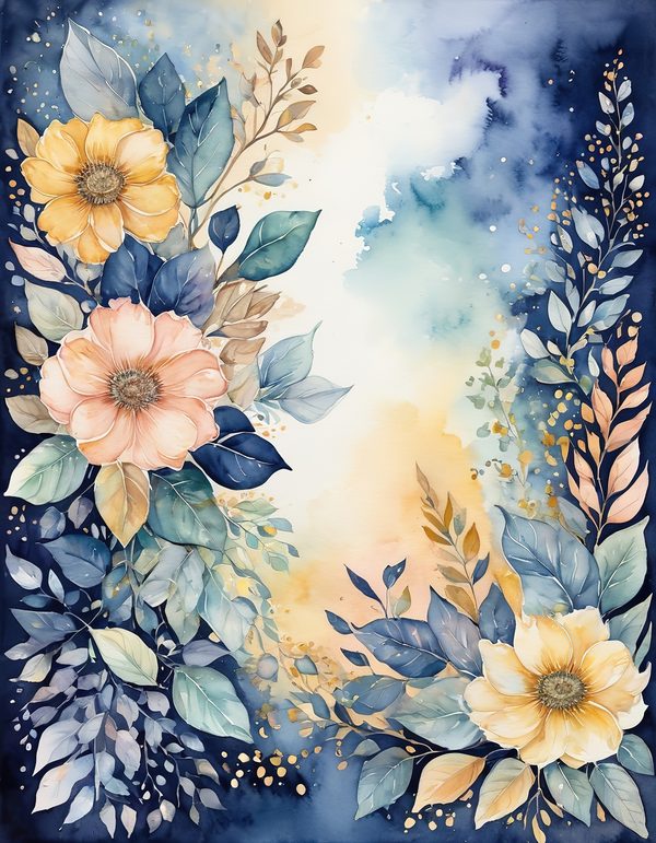 Stock Flower Navy Blue Digital Paper: 14 Printable Pages - Watercolor Floral Art - Commercial Use — image 5
