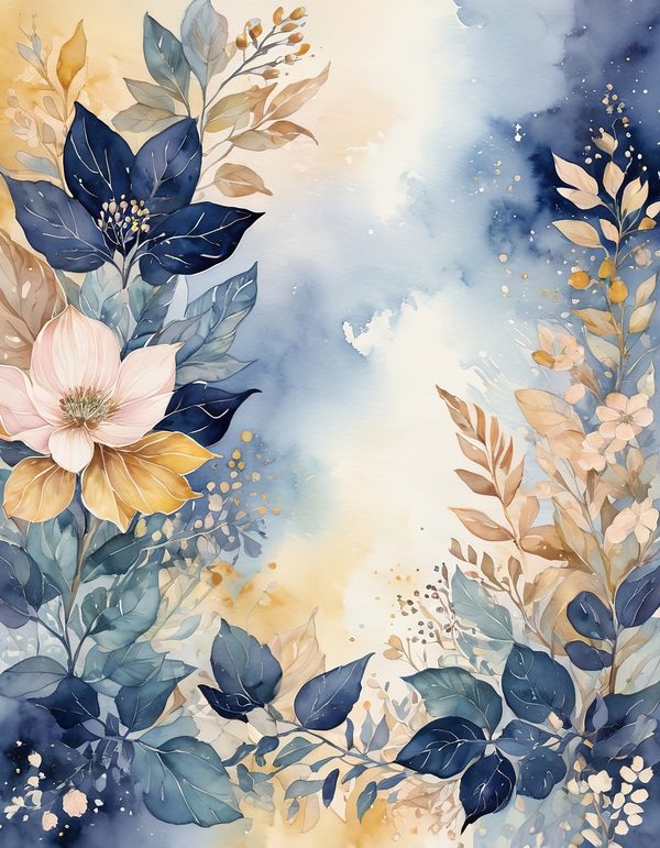 Stock Flower Navy Blue Digital Paper: 14 Printable Pages - Watercolor Floral Art - Commercial Use — image 8