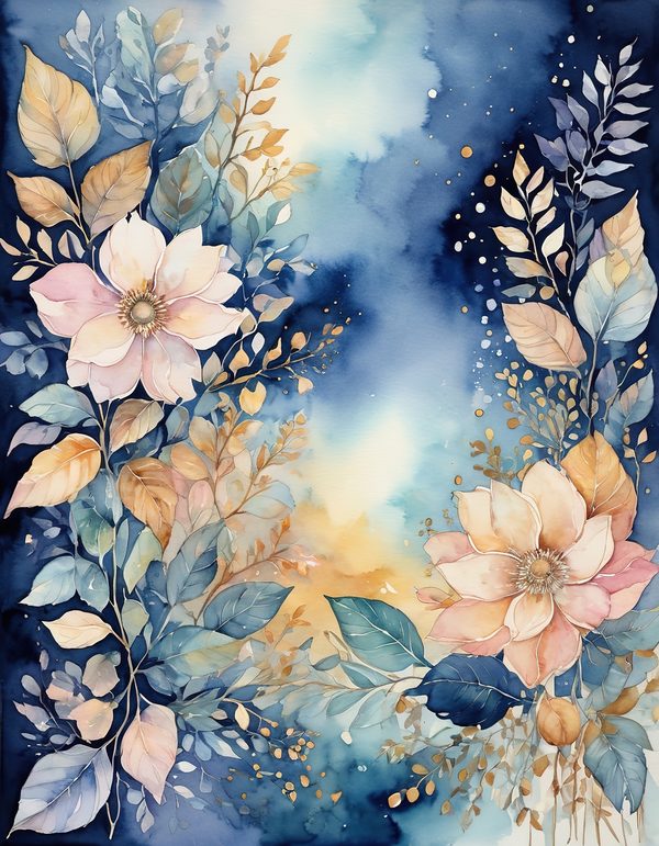 Stock Flower Navy Blue Digital Paper: 14 Printable Pages - Watercolor Floral Art - Commercial Use — image 9