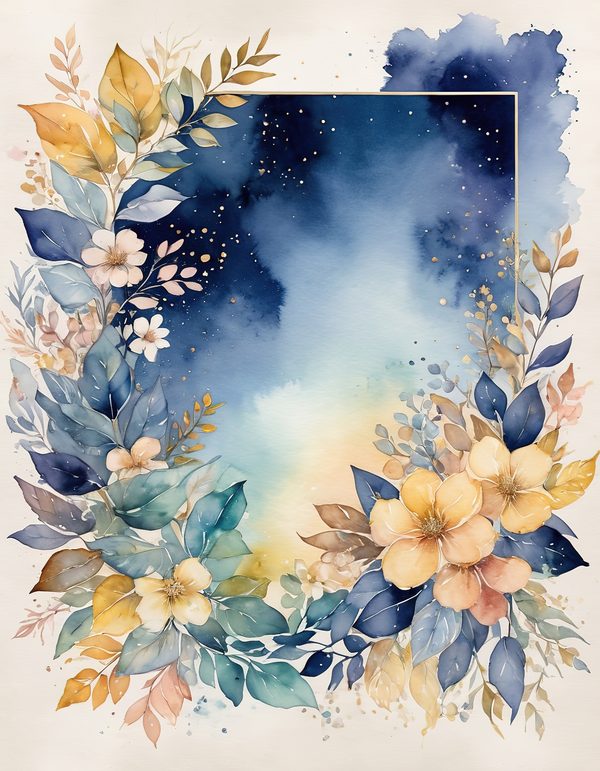 Stock Flower Navy Blue Digital Paper: 14 Printable Pages - Watercolor Floral Art - Commercial Use — image 10
