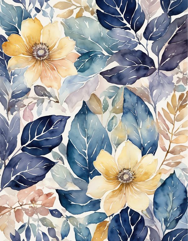Stock Flower Navy Blue Digital Paper: 14 Printable Pages - Watercolor Floral Art - Commercial Use — image 11