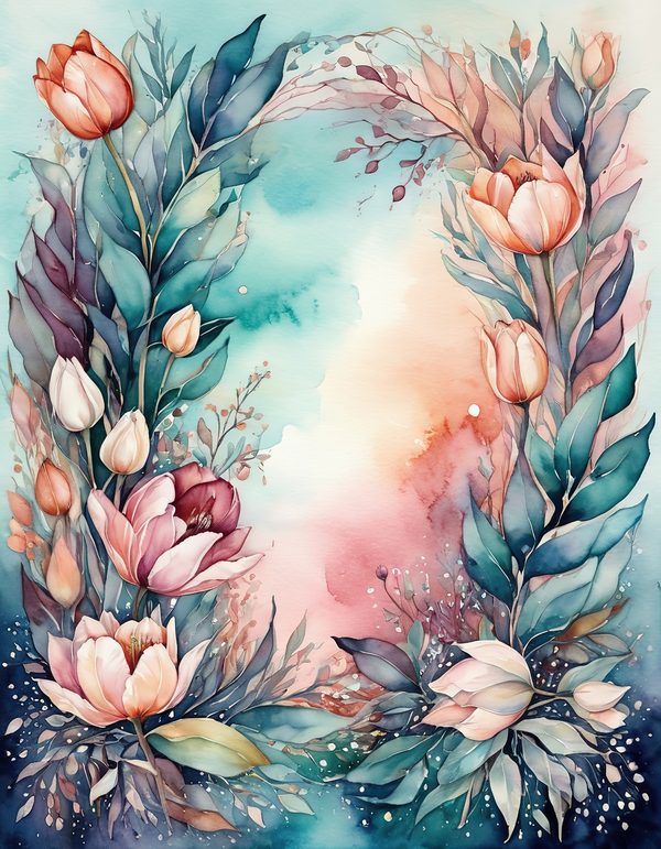 Tulip Burgundy Teal Digital Paper: 13 Printable Pages - Watercolor Scrapbook Paper - Commercial Use — image 4