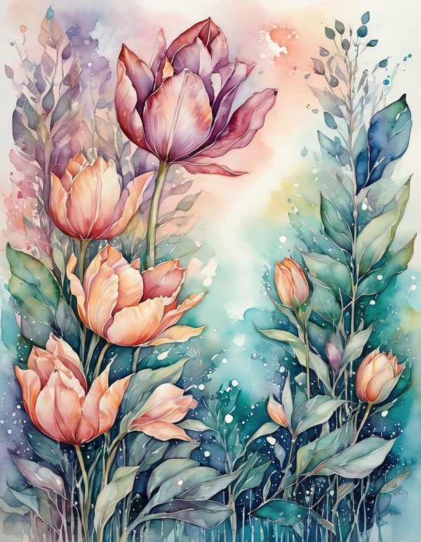 Tulip Burgundy Teal Digital Paper: 13 Printable Pages - Watercolor Scrapbook Paper - Commercial Use — image 12