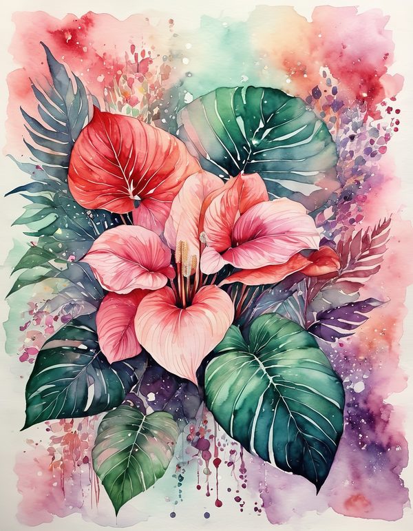 Anthurium Red Pink Digital Paper: 14 Printable Pages - Watercolor Scrapbook Paper - Commercial Use — image 3