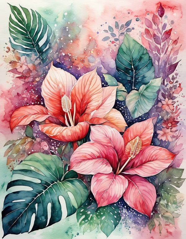 Anthurium Red Pink Digital Paper: 14 Printable Pages - Watercolor Scrapbook Paper - Commercial Use — image 7