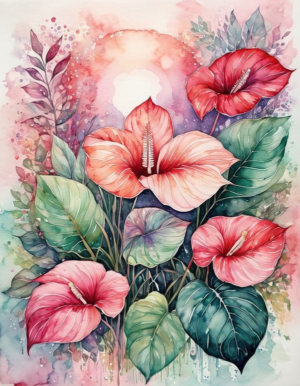 Anthurium Red Pink Digital Paper: 14 Printable Pages - Watercolor Scrapbook Paper - Commercial Use — image 9