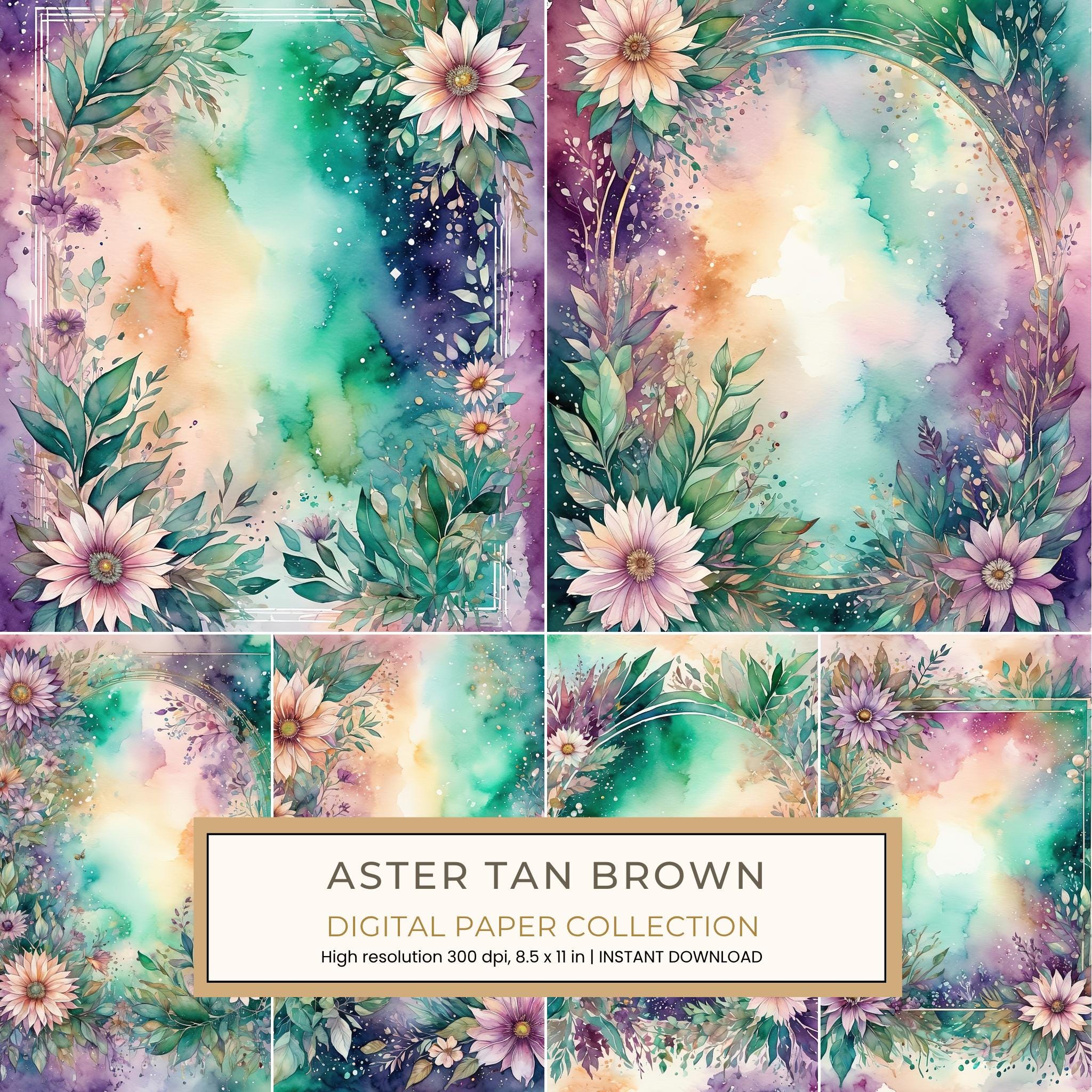 Aster Tan Brown Digital Paper: 14 Printable Pages - Watercolor Scrapbook Paper - Commercial Use