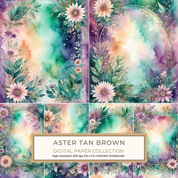 Aster Tan Brown Digital Paper: 14 Printable Pages - Watercolor Scrapbook Paper - Commercial Use