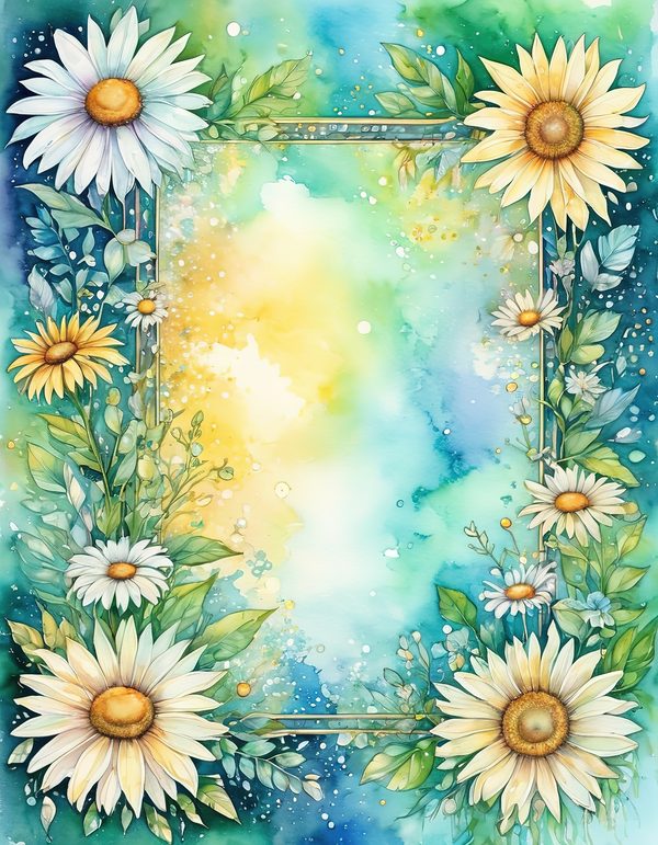 Daisy Yellow White Digital Paper: 14 Printable Pages - Watercolor Scrapbook Paper - Commercial Use — image 1