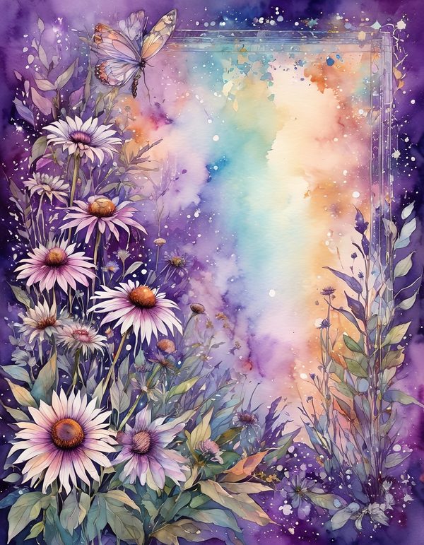 Echinacea Purple Rust Digital Paper: 14 Printable Pages - Watercolor Scrapbook Paper - Commercial Use — image 4