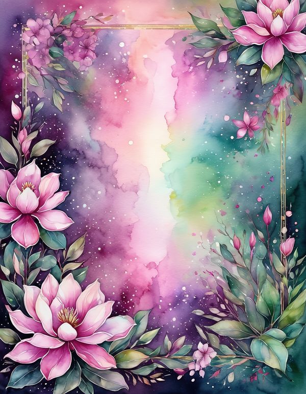Magnolia Fuchsia Olive Digital Paper: 14 Printable Pages - Watercolor Scrapbook Paper - Commercial Use — image 3