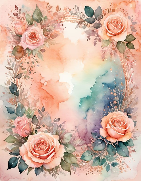 Peach Rose Soft Digital Paper: 13 Printable Pages - Watercolor Scrapbook Paper - Commercial Use — image 1