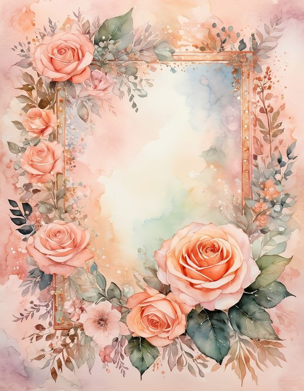 Peach Rose Soft Digital Paper: 13 Printable Pages - Watercolor Scrapbook Paper - Commercial Use — image 2