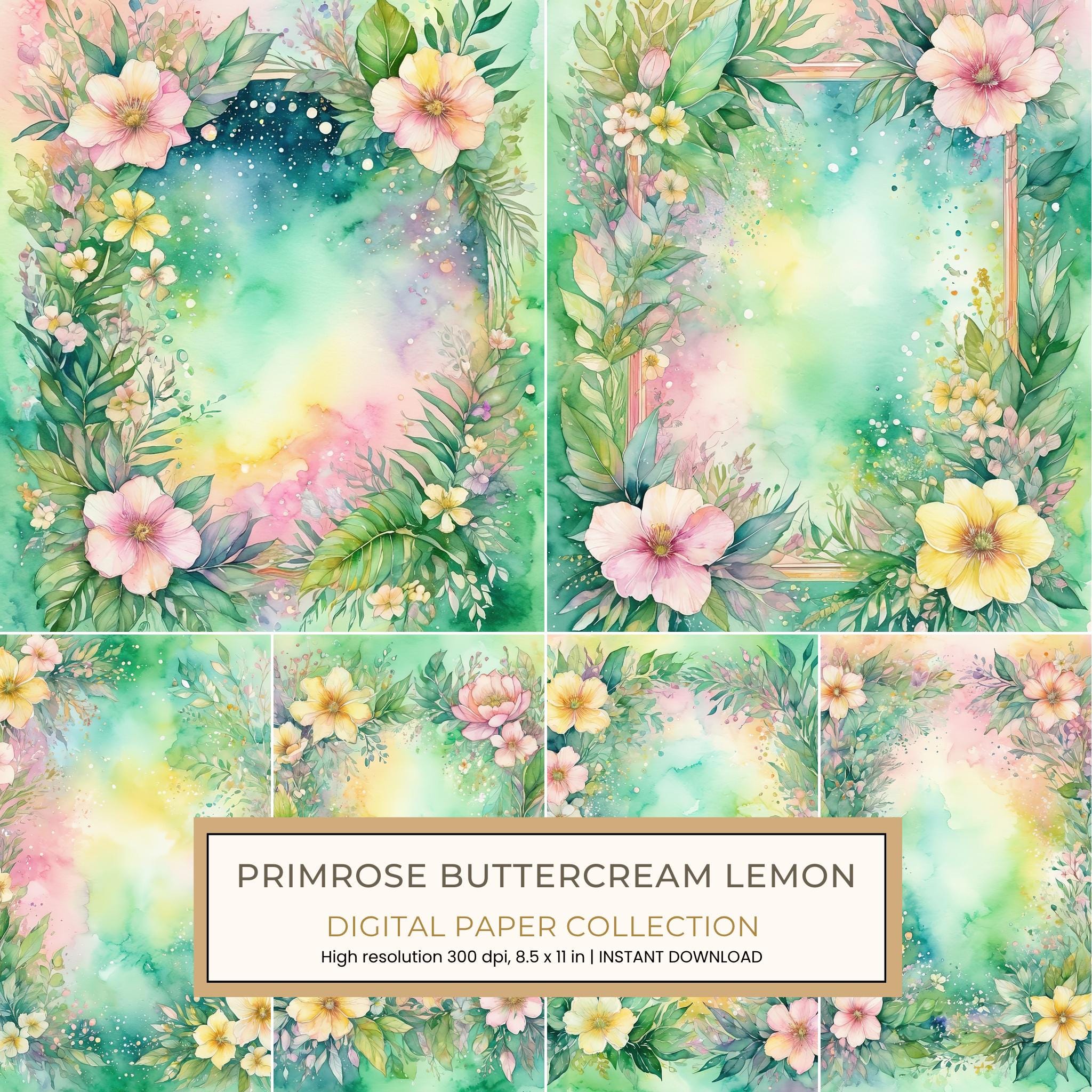 Primrose Buttercream Lemon Digital Paper: 14 Printable Pages - Watercolor Scrapbook Paper - Commercial Use
