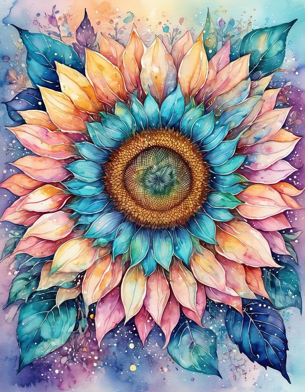 Sunflower Blue Teal Digital Paper: 14 Printable Pages - Watercolor Scrapbook Paper - Commercial Use — image 3