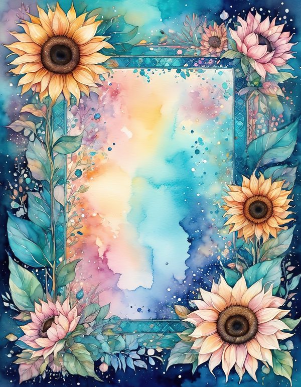 Sunflower Blue Teal Digital Paper: 14 Printable Pages - Watercolor Scrapbook Paper - Commercial Use — image 6