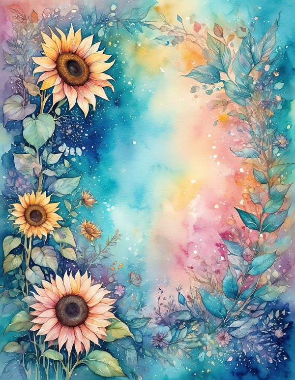Sunflower Blue Teal Digital Paper: 14 Printable Pages - Watercolor Scrapbook Paper - Commercial Use — image 7