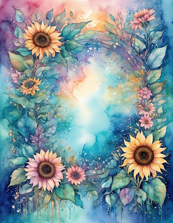 Sunflower Blue Teal Digital Paper: 14 Printable Pages - Watercolor Scrapbook Paper - Commercial Use — image 9