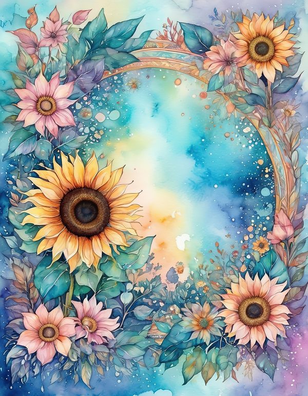 Sunflower Blue Teal Digital Paper: 14 Printable Pages - Watercolor Scrapbook Paper - Commercial Use — image 11