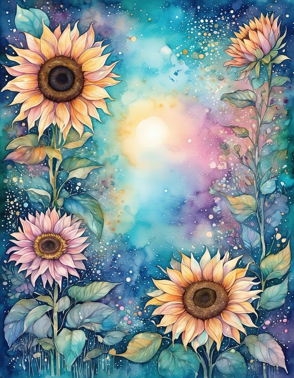 Sunflower Blue Teal Digital Paper: 14 Printable Pages - Watercolor Scrapbook Paper - Commercial Use — image 13