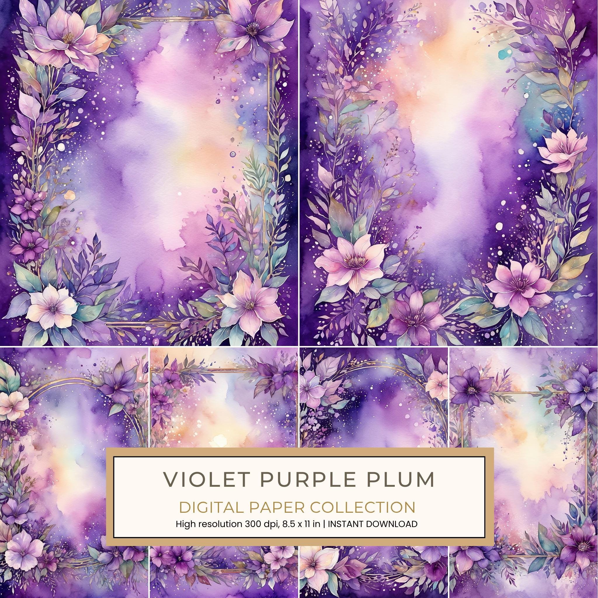 Violet Purple Plum Digital Paper: 14 Printable Pages - Watercolor Scrapbook Paper - Commercial Use