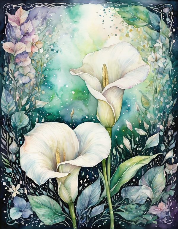 Calla Lily Ivory Digital Paper: 14 Printable Pages - Watercolor Scrapbook Paper - Commercial Use — image 2