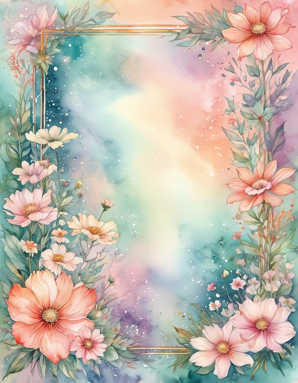 Cosmos Pastel Coral Digital Paper: 14 Printable Pages - Watercolor Scrapbook Paper - Commercial Use — image 2