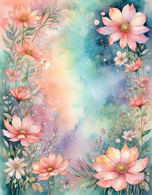 Cosmos Pastel Coral Digital Paper: 14 Printable Pages - Watercolor Scrapbook Paper - Commercial Use — image 3