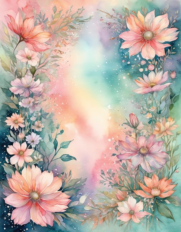 Cosmos Pastel Coral Digital Paper: 14 Printable Pages - Watercolor Scrapbook Paper - Commercial Use — image 4