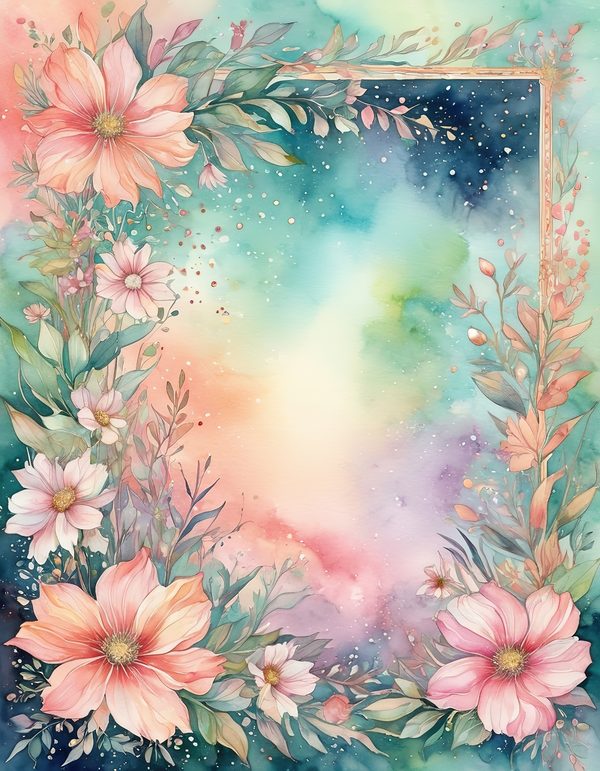 Cosmos Pastel Coral Digital Paper: 14 Printable Pages - Watercolor Scrapbook Paper - Commercial Use — image 5